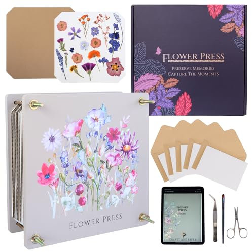 Extra große Blumenpresse – langlebiges Design Blumenpress-Set mit Holz, Pappe, Löschpapier, E-Book-Anleitung und mehr – Drücken Sie Blumen bis zu 10 Schichten – Blumen-Konservierungs-Set, Geschenke