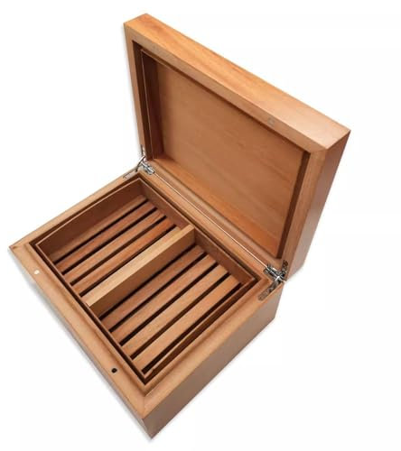 Zigarren-Humidor für 80 Bis 100 Stück | Zigarrenetui mit Magnetisiertem Deckel, Tablett und Trennwand aus Zedernholz, Hygrometer und Luftbefeuchter | Zigarrenschachtel Geschenk für Liebhaber
