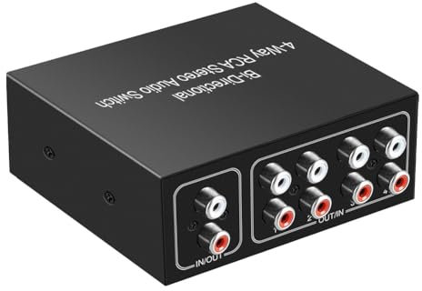 Hopbucan 1 Pezzo 4 Porte A/B Switch Box Commutatore Audio Rotativo Plug & Play Splitter Audio in Metallo Nero per TV Console di Gioco Cuffie