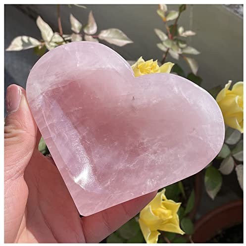 AUOQKQUT Cristal Naturel Rugueux Naturel Rose Quartz Pierre Bol Coeur Rose Cadeau Figurine en Cristal décoration d'intérieur(Size:450-500g)