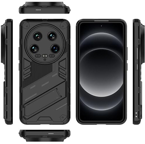 Rfvzubemok Compatible with Xiaomi 14 Ultra Bracket Shell,Compatible with Xiaomi 14 Ultra 5G Kickstand (Hard PC+TPU) 2 in 1 Phone Case Cover Black