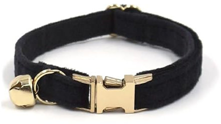 Personalisiertes Katzenhalsband mit Namensschild, verstellbares Samt Katzenhalsband mit Glocke, Haustier Halsband mit Name Telefonnummer Gravierte ID Tags (Black)