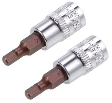 TOP-VIGOR 2Pcs Hex Bit Socket, 1/4 Drive x H4 (4mm) Allen Key Socket, Premium S2 Steel Bits, Hex Bit with 38mm Length for Torque Wrench, Ratchet Wrench, Impact Power Drills, Slide Bar