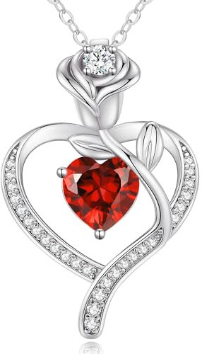 CDE Halskette Damen Rosegold Herz Kette Sterling Silber 925 Geburtsstein Geschenke für Frauen mit Anhänger Schmuck Geburtstag Weihnachten Valentinstag Muttertag Mama (Silber-01&07-Jan&Juli)