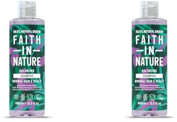 Faith In Nature Natural Lavender & Geranium Shampoo, Balancing for Normal Hair & Scalp, Vegan & Cruelty Free, No SLS, Silcones or Parabens, 400ml (Pack of 2)