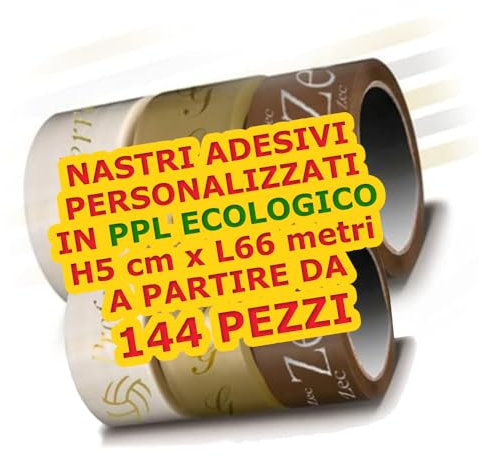 144 Pezzi Nastro Adesivo Personalizzato H 5 cm x L 66 metri in PPL Imballaggio Ecologico con Logo e Nome Personalizzabile - Nastri Adesivi Biodegradabili