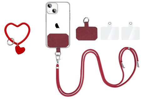 QZLSAYSL Cordino Telefono,4 Pezzi Cordino Universale Per Cellulare Cordino Per Telefono Da Collo Crossbody Cordino Regolabile In Nylon Per Cellulare Patch (LOVE-grande rosso)