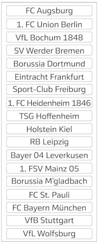 Bundesliga AMBALLCOM | Update für AMBALLCOM Magnettabelle | Saison 2024/25 | Neue Vereine | Sport | Fußball | Geschenk für Fußballfan Allen Club Namen (Bundesliga 1 Allen Club Namen)