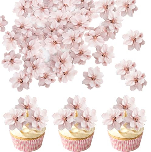 40 Stück Essbar Kirsche Blumen Cupcake Toppers Kirsche Blüte Tortendeko Reis Papier Waffel Papier Kuchen Deko für Kirschblüte Thema Baby Dusche Braut Dusche Geburtstag Party Kuchen Dekorationen Rosa
