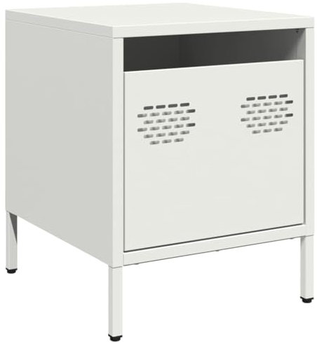 vidaXL Nachttisch Weiß 35x39x43,5 cm Stahl, Schrank, Nachtkommode, Bettschrank, Nachtschrank, Nachtkonsole, Schlafzimmermöbel, Bettschrank