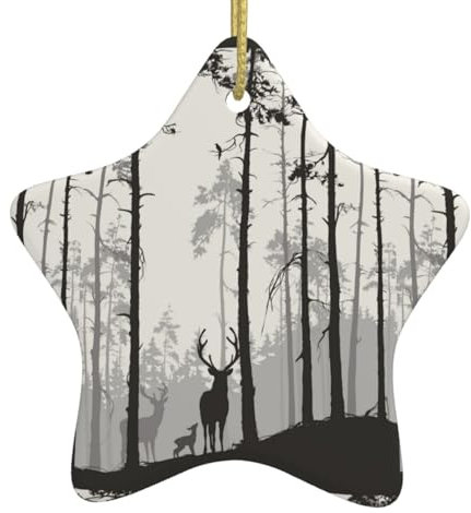 Weihnachtsschmuck „Tanne Familie Jagd 2024 Weihnachtsschmuck, dekorative Hängeornamente, Weihnachtsbaumschmuck, Zubehör, Keramikornamente, Weihnachtsdeko