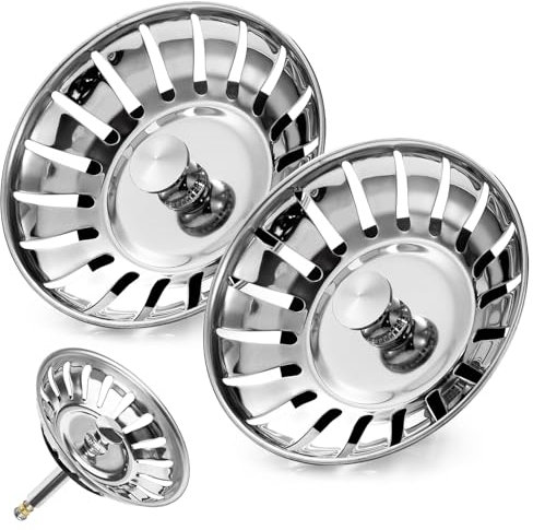 Tomario 2 Packung Siebkörbchen Spüle 82mm - Rostfreies Edelstahl Spülbecken Sieb Spülensieb mit Stöpsel Funktion, Verstellbarer Spülbeckenstöpsel - 48-110 mm Exzenter Zapfen - Zubehör für Küchenspüle
