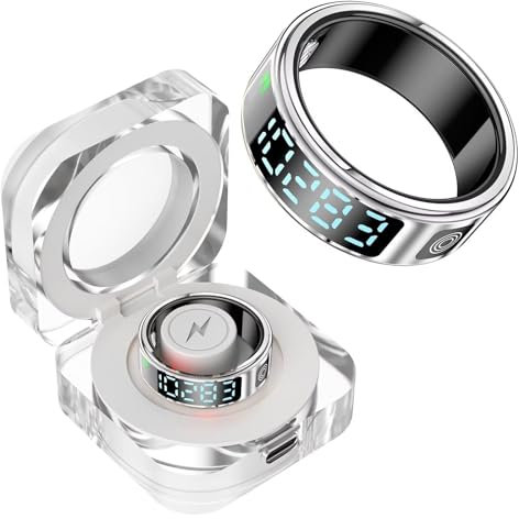 Smart Ring mit Display Smartring Herren Damen Fitness Ring Tracker Schlaf Pulsmesser Schrittzähler Android IOS Fitnessring Smarter Ring Schwarz Gold Silber Aktivitätstracker
