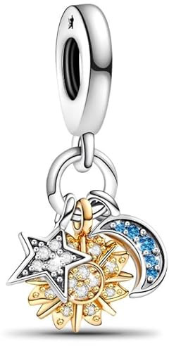 Purhole Armband Charms 925,Sonne Mond Silber Charm,Bead Charms für Damen,Sonne Mond Charm,Sonne Anhänger Gold&Mond Anhänger Silber&Sterne Silber