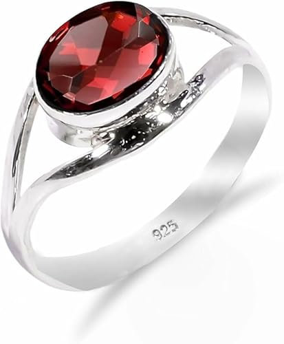 Granatring Silber 925 Sterling Silber Damenring, Hochzeits-Solitärring Naturstein Boho Ringe für Männer RB-01-GRNT-8,5