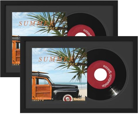 eletecpro Plattenrahmen mit Doppelmatten für 17,8 cm (7 Zoll) Musikalbum-Cover, 45 U/min Schallplatten-Display für die Wand, klassischer und stilvoller Schallplattenhalter für Wanddekoration, Schwarz