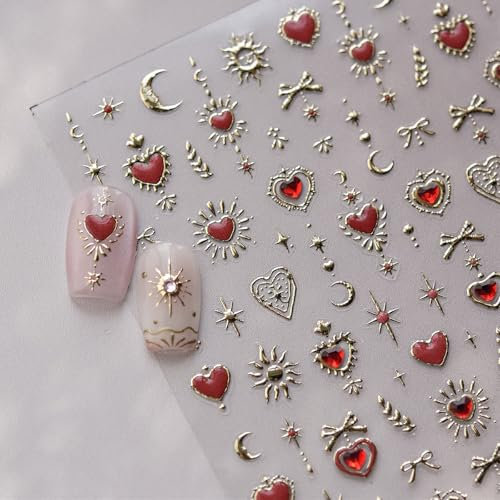 JMEOWIO 3D Nagelsticker Mondstern Nail Art Sticker Selbstklebend Nagelaufkleber 5D Stereoskopisch Dekoration Nageldesign Zubehör 1 Blatt