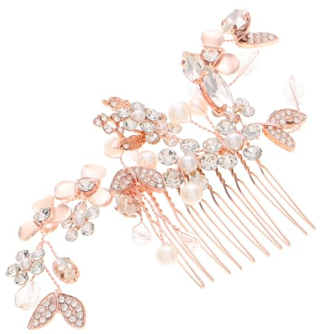 Goldener Brautblumen Haarkamm mit Perlen und Strass für Hochzeiten