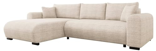 Mirjan24 Ecksofa Merkos mit Bettkasten (Taro 01) | Freistehende Eckcouch mit Schlaffunktion, beweglichen Kissen und Ottomane links/rechts montierbar, B/H/T: 285/80/188 cm