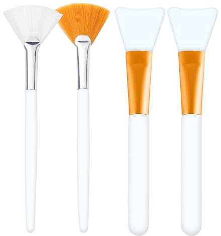4 Pcs Face Mask Brush, Soft Fan Brushes for Applying Serum, Mud Masks & Creams(2Pcs Fiber Bristles, 2Pcs Soft Silicone)