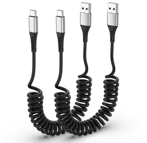 PEAKLIFT Coiled USB C Cable [0.3M-1M, 2Pack], Coiled USB A to USB C Cable Fast Charging Cord Android Car Auto Type C Data Cable for iPhone16 15 Plus Pro Max, Galaxy S24 S23 S22 S21