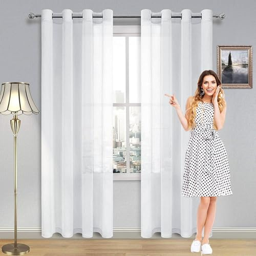 SUNLIMEI Rideaux Voilages Salon 70 x 220 cm Bloquer Soleil Anti-UV, Doux et Esthétiques Voilage Fenetre Chambre Décoration de Fenetre pour Salon, Chambre à Coucher et Cuisine, Blanc