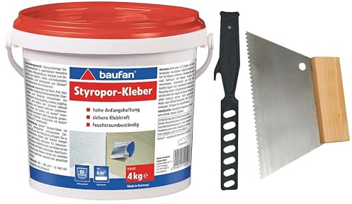 baufan Komplett-Set Styroporkleber 4kg: Zahnspachtel & Universal-Mixer-Rühre