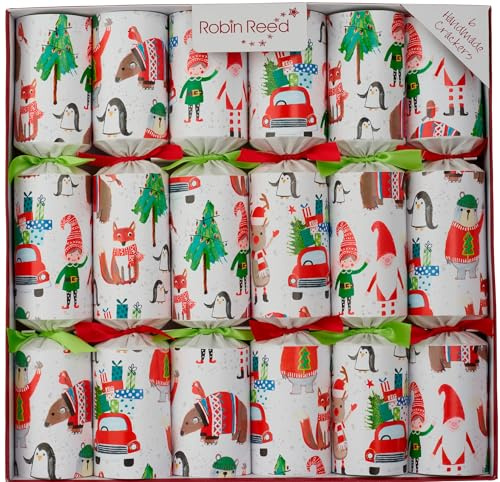 Robin Reed handmade racing Elf Christmas Crackers - containing wind up raciong elf game