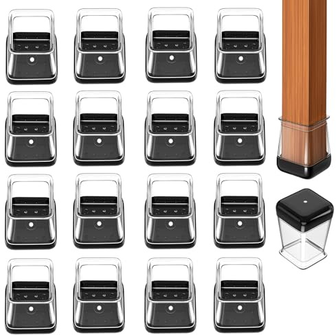 FunWorth Lot de 16 Embouts de Protection Pied de Chaise Silicone, parquets et carrelages, protège-Pieds de Chaise carré en Silicone Transparent(16, Carré-S(13-19MM))