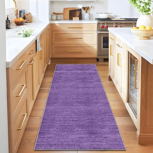 Qemgrste Teppich Läufer 100 x 180 cm, Waschbarer Küchenläufer rutschfest Modernes Teppichläufer Flur Flurläufer Lang Waschbar Küchenteppich Korridor Läufer Flur Kurzflor läufer Teppich Flur Lila