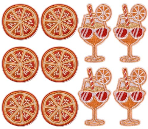 10 Stück Orange Aufbügler Kostüm Accessoires, Patch Sommer Cocktail Bügelbild Aufbügeln, Aufnäher Applikation Selbst Gestalten Bügelfolie, Fasching Karneval Motto Party Tasche Kleidung Jeans Deko