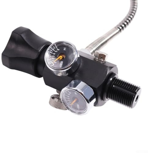 7/8-14UNF Adattatore di ricarica doppio calibro per serbatoio, valvola di ricarica 6000psi con tubo ad alta pressione da 50 cm, compatibile con tubo da 6 mm