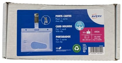 Avery Porte-Badges 54x85 mm Transparent - Lot de 25 avec Pince Métal 4826-25