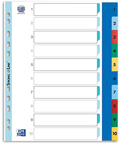 Oxford Register Strong-Line, Zahlen 1-10, DIN A4, aus Kunststoff, XL, 10-teilig