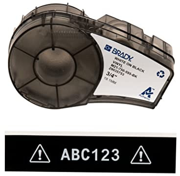 Brady Vinyl Label Tape for Label Printer M211 & M210 - Self Adhesive Vinyl Printer Labels - White on Black (19.05mm x 6.40m) - M21-750-595-BK