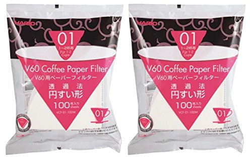 Hario VCF-01-100W V60 Papierfilter für 01 Kaffee Dripper, weiß x 2Pack (Gesamt 200 Stück) Wert Set