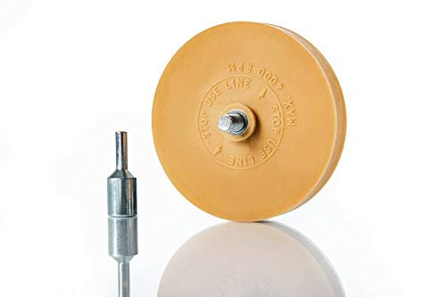 BenBow Folienradierer 90mm inkl. Adapter Vanille Aroma - handelsübliche Bohrmaschinen, Akku-Schrauber, Geradschleifer geeignet - Zierfolien, Zierstreifen Aufkleber und Kleberückstände entfernen