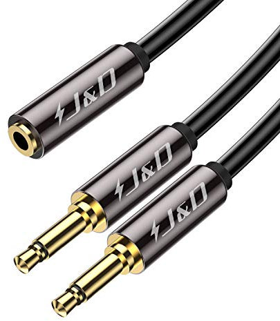 J&D 3.5mm Stereo Female to Dual 3.5mm Mono Male Audio Cable, 9ft 3.5mm 1/8 TRS Female to 2 x 3.5mm 1/8 TS Male Y Breakout Cable Splitter Adapter for Headphone, Speaker