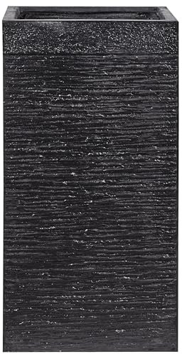 Beliani Maceta Alta de Arcilla para jardín 40 x 40 x 77 cm Negra Resistente a los Rayos UV Dion
