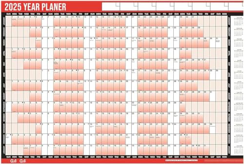 2025 Large Year Planner A1 85cm x 58cm Laminated Wall Calendar With Dry-Wipe-Marker And Sticker-Dots