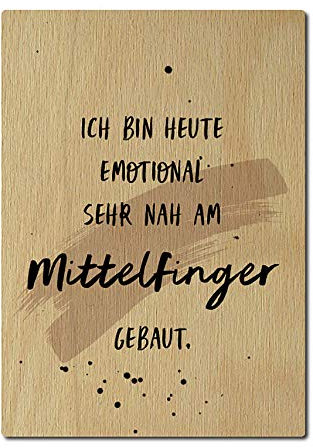 Interluxe Postkarte aus Holz Ich bin heute emotional sehr nah am Mittelfinger gebaut DIN A6 105x148mm Karte Echtholz Grußkarte Spruch