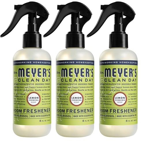 MRS. MEYER'S Clean Day Room and Air Freshener Spray, Non-Aerosol Spray Bottle Infused with Essential Oils, Lemon Verbena, 8 fl. oz - Pack of 3