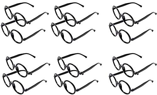 Carnavalife Zauberer Potter Brille aus Kunststoff, runder Brillenrahmen für eine Harry-Party, Zauberstab und Krawatte (schwarz)