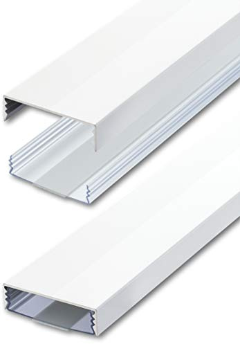 Flacher Design Aluminium Kabelkanal lackiert in Weiss Hochglanz RAL9003 selbstklebend 50 mm x 15 mm Alunovo Kabelschacht Leitungskanal Installationskanal (Länge: 100cm)