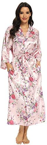 MizzGenio Blouse longue en soie pour femme - Longue robe de nuit légère en satin, Rose (Rebel Fun), L-XL