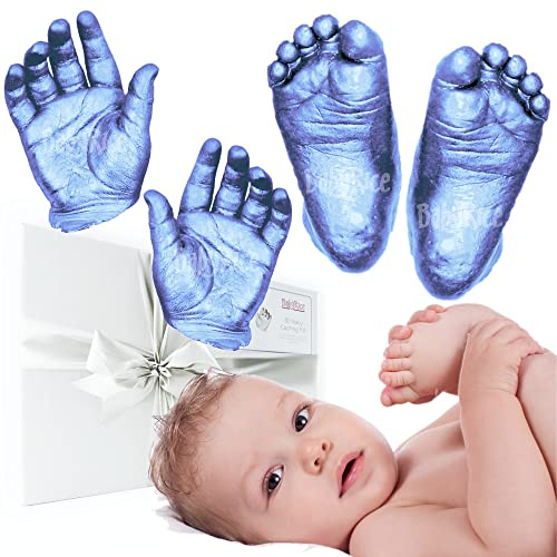 BabyRice Large Baby Hand and Foot Casting Kit, Boxed, Includes Metallic Paint (Blue)
