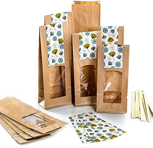 Logbuch-Verlag 10 Geschenktüten mit Sichtfenster + Sticker zum Verschließen - Teetüten Kekstüten zum Befüllen 8,5 x 26,5 x 5 cm
