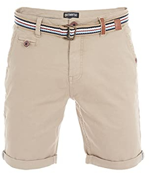 riverso Kurze Hosen Herren Chino Shorts Kurz mit Gürtel Regular Fit RIVKlaas Chinoshorts Bermuda Stretch, Größe:W 30, Farbe:Middle Beige (60301)