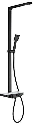 Duschsäule NT7385 mit Ablage - Duschsystem inkl. Handbrause & Duschschlauch - Farbe wählbar, Farbe:Schwarz matt, Auswahl Duschkopf:Edelstahl verchromt 30x30cm