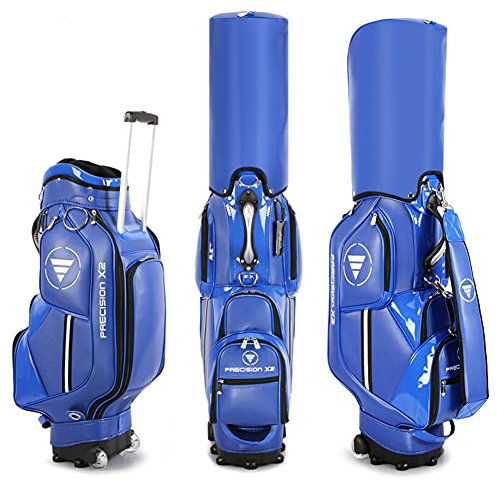 ACXZ Golfbag Cartbag mit 8-Fächern, Golf Carrybag, wasserdichte PU Club Golftasche für Herren Damen (Weiß/Blau/Schwarz)